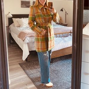 Rouge Par retro plaid trench coat with belt wool blend fully lined